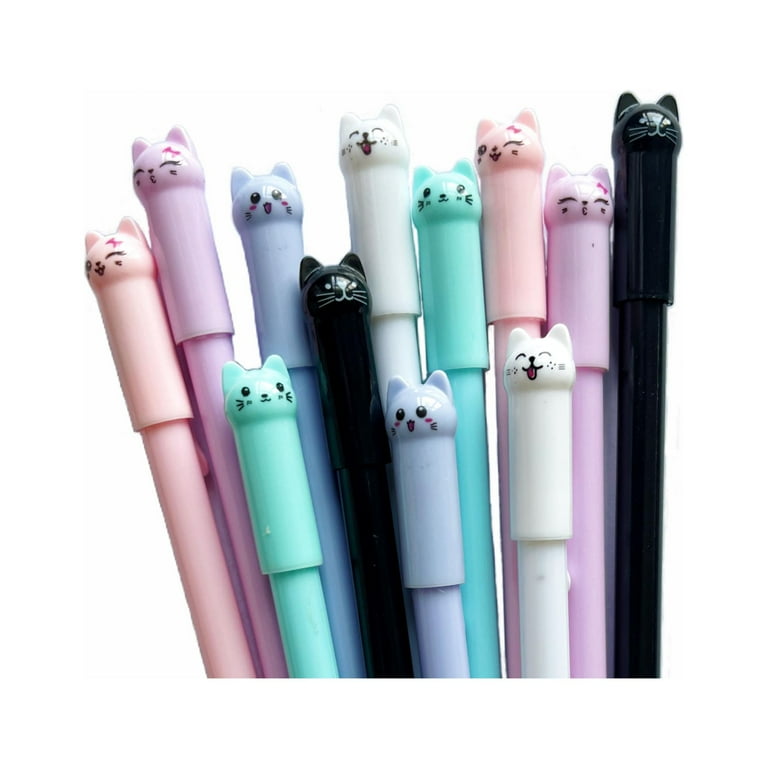 Cat Pens 12pcs cute cat pens cat gifts for cat lovers kawaii cat pens 0.5mm Black Ink Pen Gel Pens Fine Point Ball Pens Nice Fun Gifts for Kids Pens