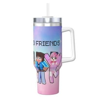 Aphmau 40 OZ Ice Bully Cup with Handle Straw, Double Wall Stainless Steel Tumbler Travel Coffee Cup with Lid, Insulation and Cooling Cup for Birthday Present