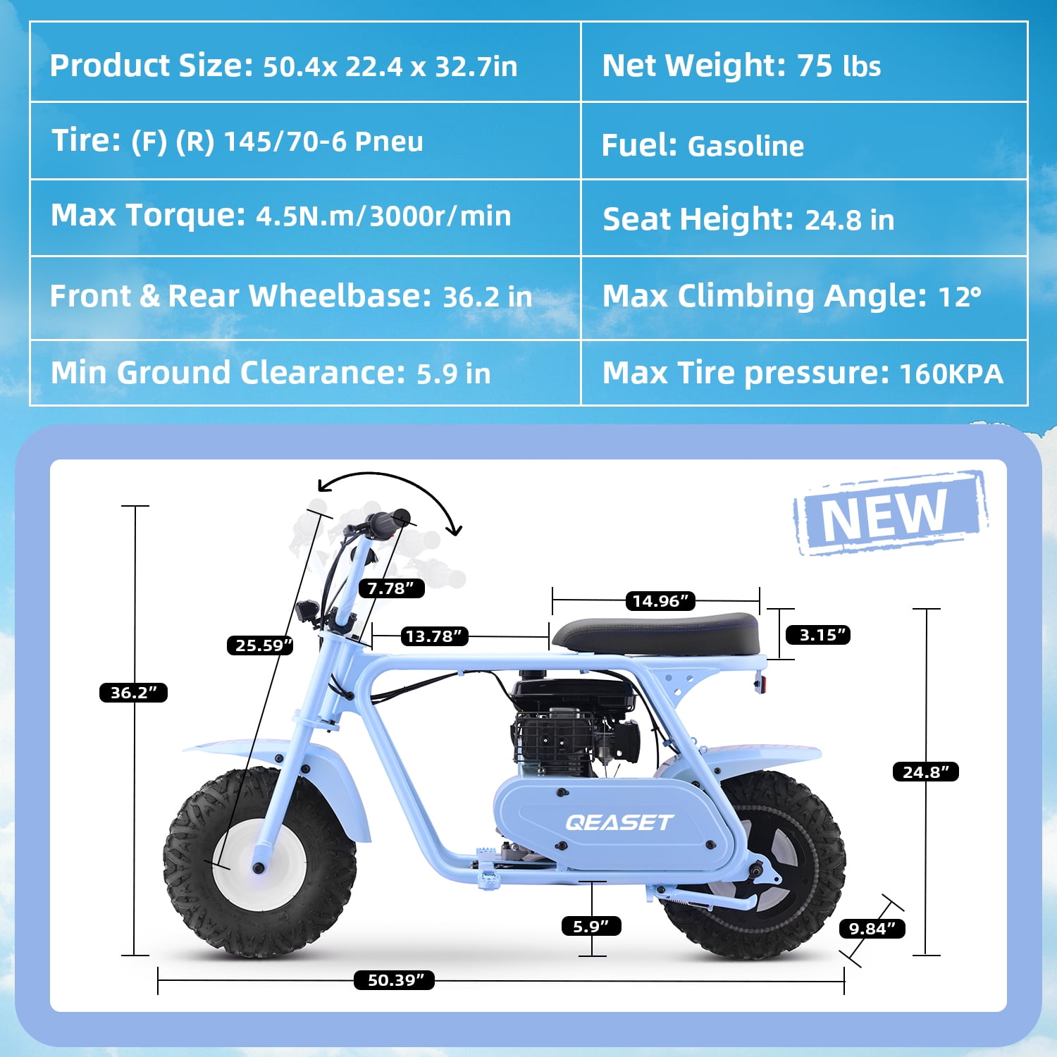 99cc Dirt Bike, Gas Powered, 4-Stroke with LED Headlight, 25MPH Minibike Trail Bike, Pull Start, Poucket Bike for Teenager and Adult, Summer Gift