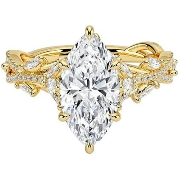 beryl_creation Women's 1.80 Ct Marquise Cut White Diamond Engagement Wedding Halo Bridal Ring Set 14K Yellow Gold Plated 925 Sterling Silver -7.5