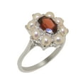 thumbnail image 1 of LBG British Made 9k White Gold Natural Garnet & Cultured Pearl Womens Statement Ring - 33 size options - Size 10.75, 1 of 5