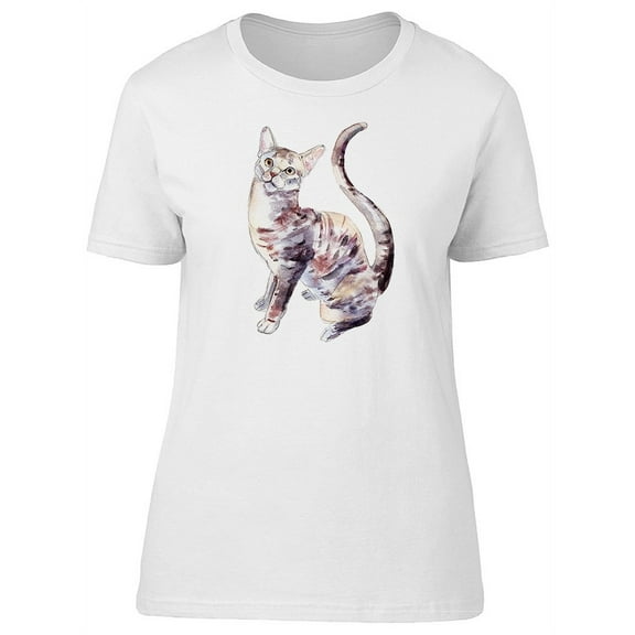 Watercolor Egyptian Mau Cat T-Shirt Women -Image by Shutterstock, Female Large