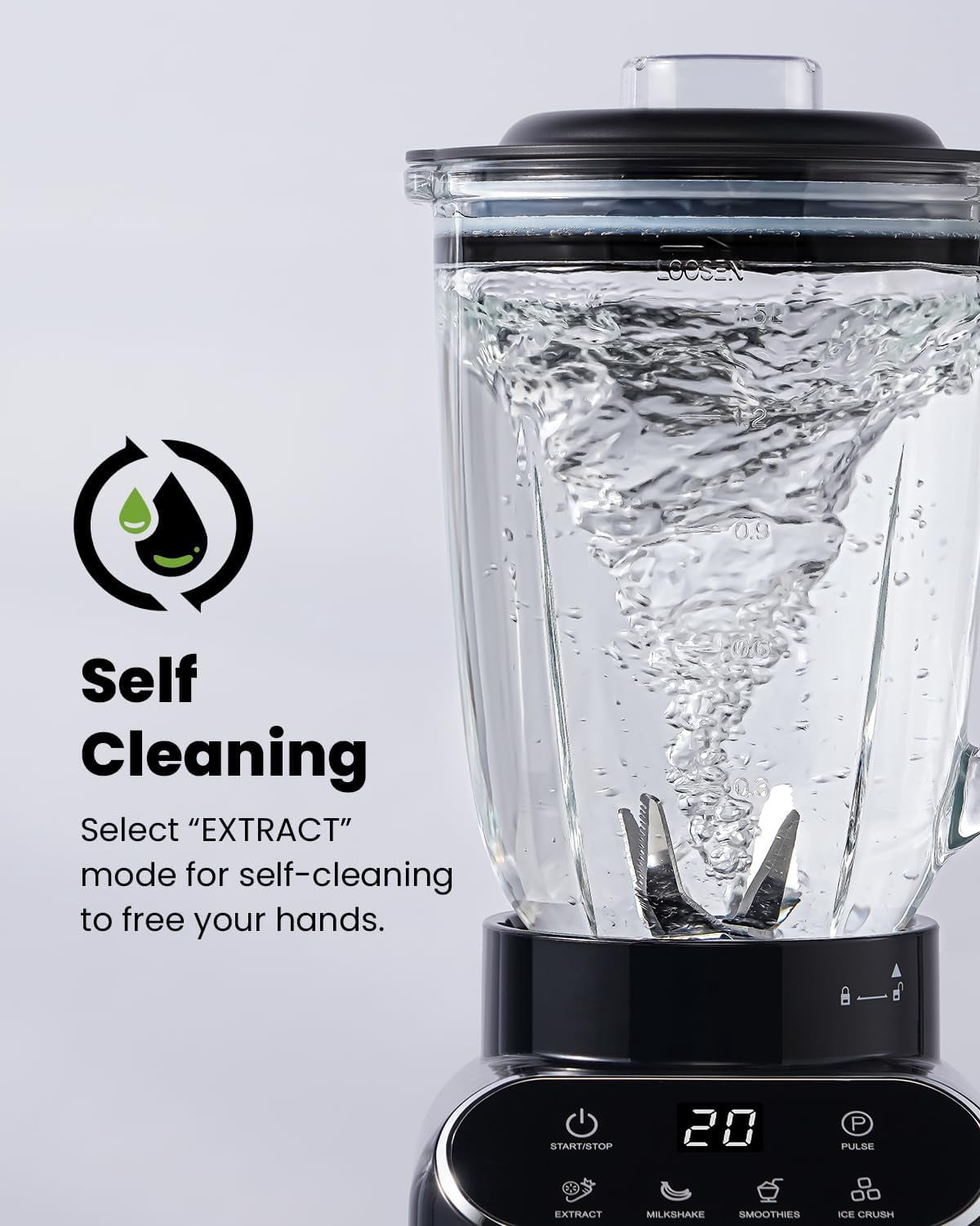Professional Blender for Kitchen, 1200 Peak  Smoothie Blender, 5 Functions for Ice Crushing & Frozen Fruit, 52 Oz Glass Jar & 24 Oz To-Go Cup Combo, Self-Cleaning, Black