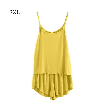 

2Pcs Women Pajamas Set Vest Shorts Sleepwear Loungewear Yellow XXXL