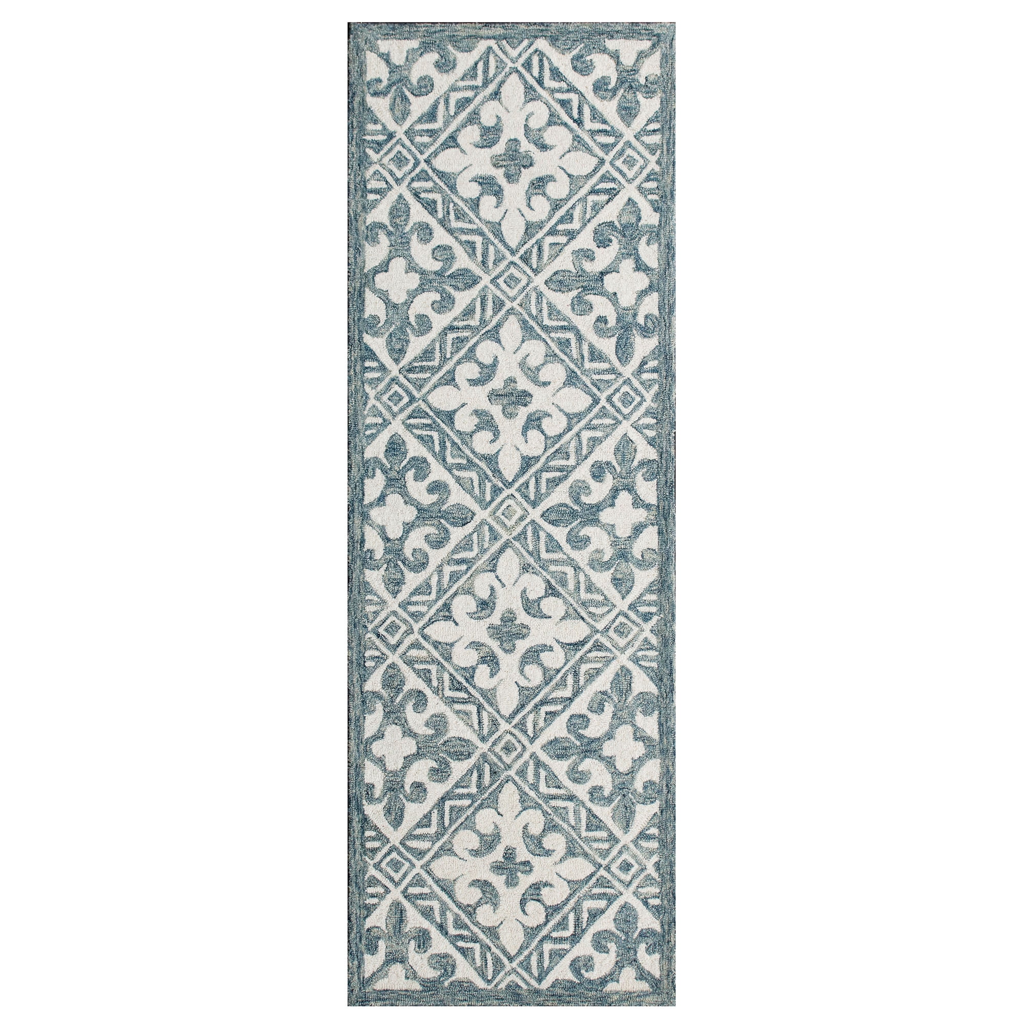 LR Home Cassie Deen Bohemian Floral Indoor Natural Wool Indigo Area Rug, 2'3" x 6'9" Runner