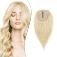 thumbnail image 1 of Postizos para el cabello para mujeres, tupé de corona, 100 % cabello humano, con clip, base de seda, postizos, raya en el medio con protección contra la caída del cabello, extensiones de cabello blan, 1 of 5