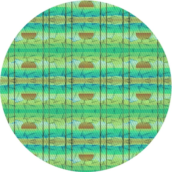 Ahgly Company Machine Washable Indoor Round Transitional Lime Mint Green Area Rugs, 5' Round