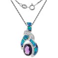 thumbnail image 1 of Sterling Silver Synthetic Opal Necklace for Women Amethyst CZ 7x9 mm Oval 1 1/8 inch 16 inch ROPH_25, 1 of 2