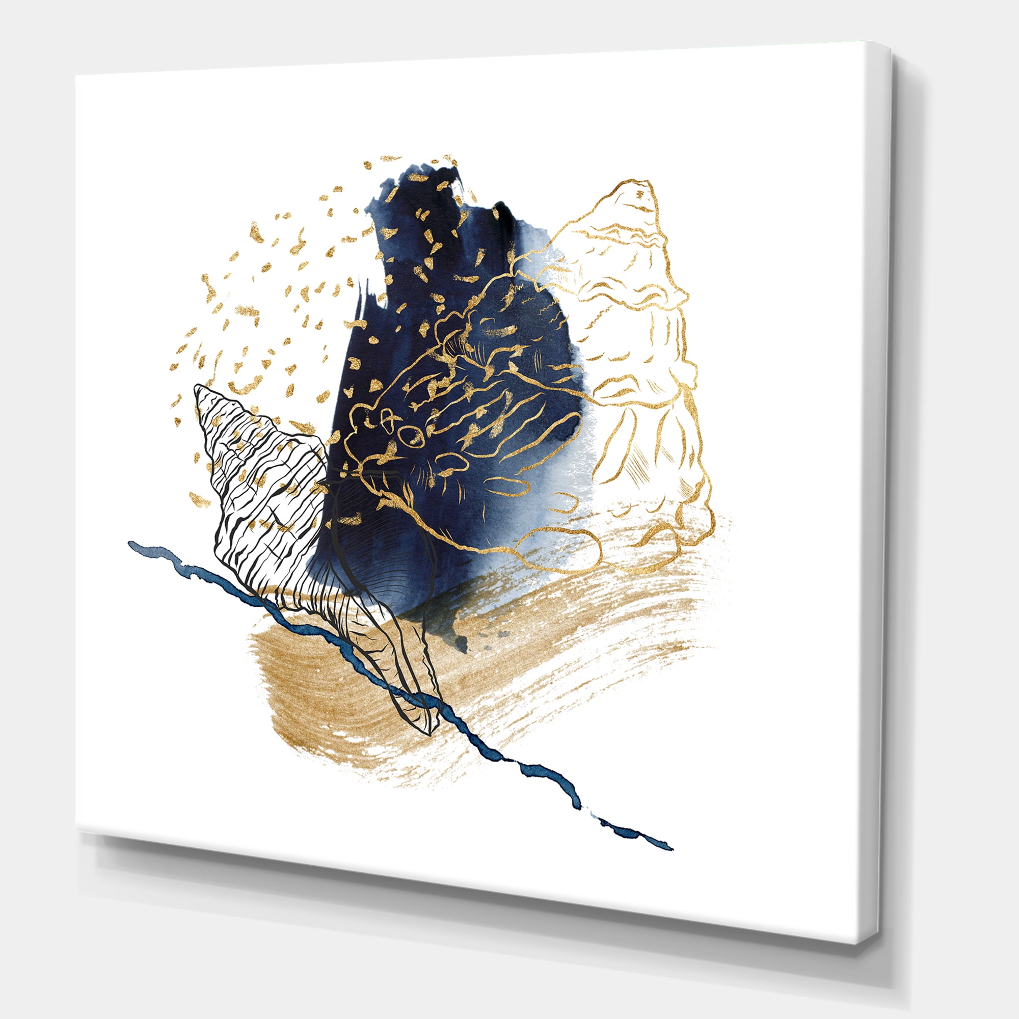 Designart ' Underwater Marine Life With Gold Shell Line Art ' Farmhouse Canvas Wall Art Print