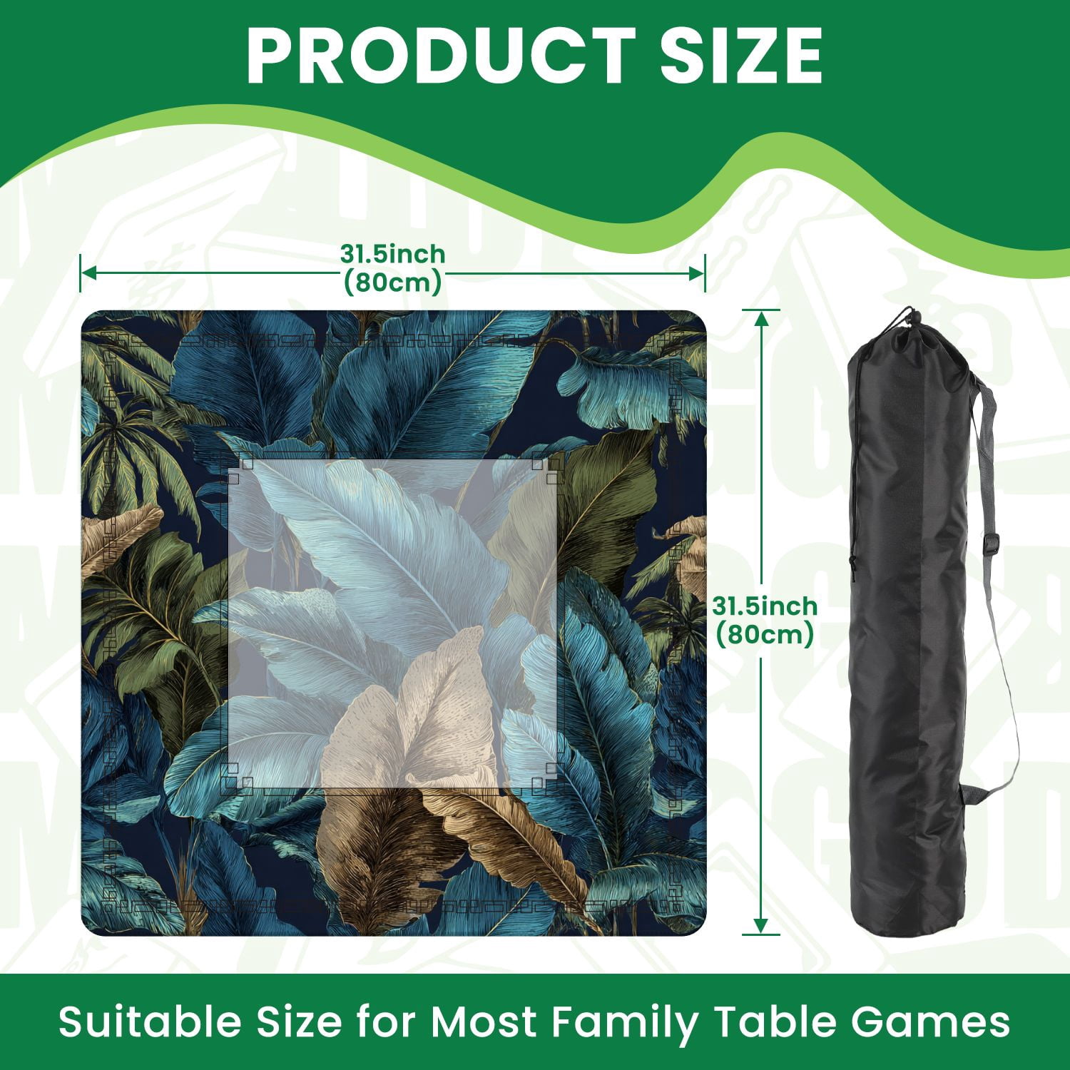 Mahjong Mat 31.5" x 31.5" Banana palm tree leaves seamless Exotic tropical Non-Slip Noise Reduction American Mahjong Tiles Table Cover for Dominoes Poker Card Board Games Gift