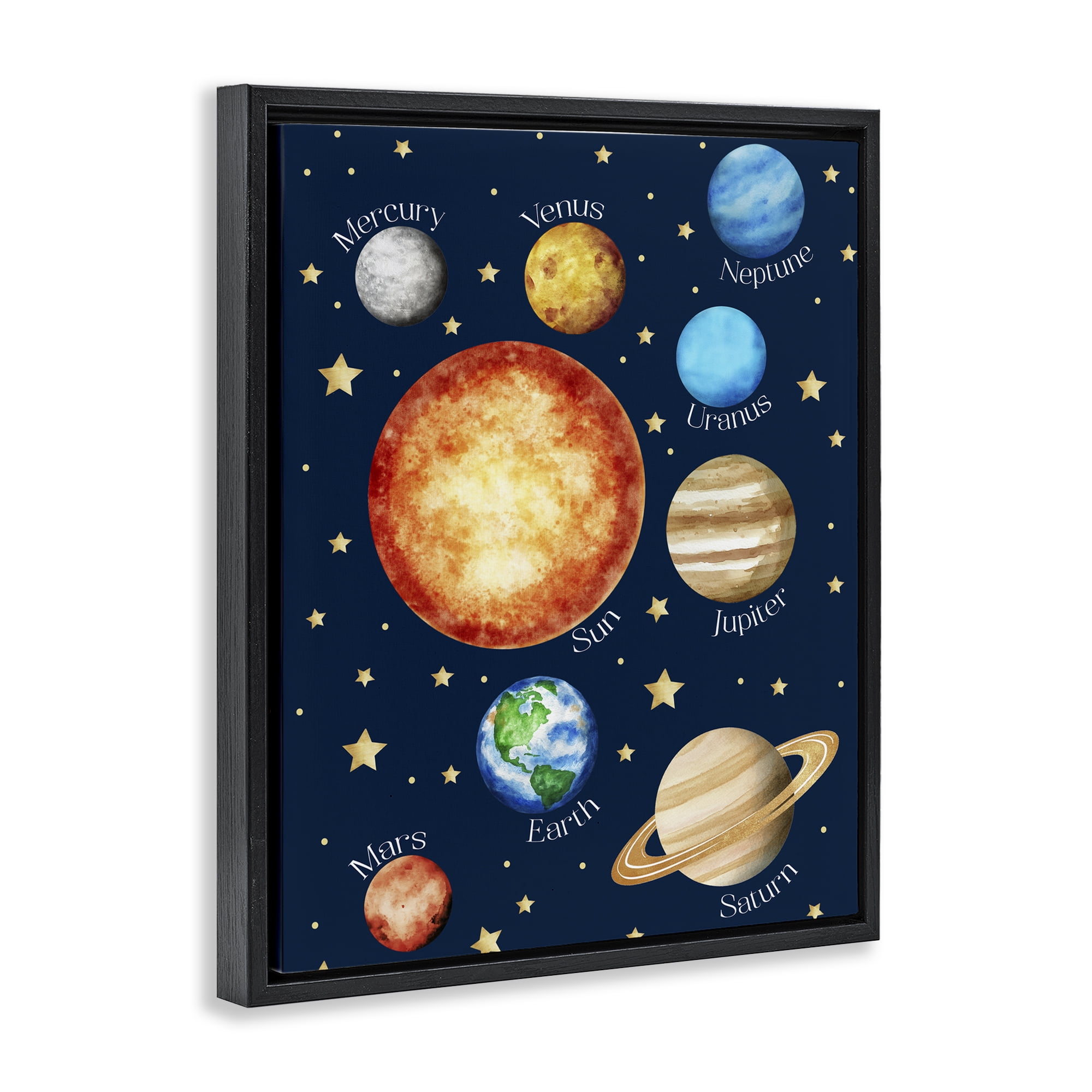 Educational Solar System Space Black Framed Floater Canvas Wall Art, design by Christine Simpson Art