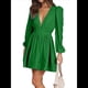 thumbnail image 3 of Vestido Mini de Larga con Escote en V Profundo para Mujer, Corte A, Cintura Alta, Informal, Fluido, Ideal para Invitadas de Boda. Verde M, 3 of 8
