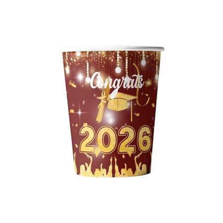 10Pcs Graduation Party Paper Cups Red Themed Beverage Drinkware for Hot and Cold Liquids during Celebrations and Themed Occasions