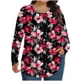 thumbnail image 2 of Xdegoge Plus Size Tops for Women Long Sleeve Crew Neck Shirts Trendy Floral Pleated Oversized T-Shirts Tunic Loose Cotton Tees Dressy Casual Blouses Camisas Para Mujer Manga Larga, 2 of 6