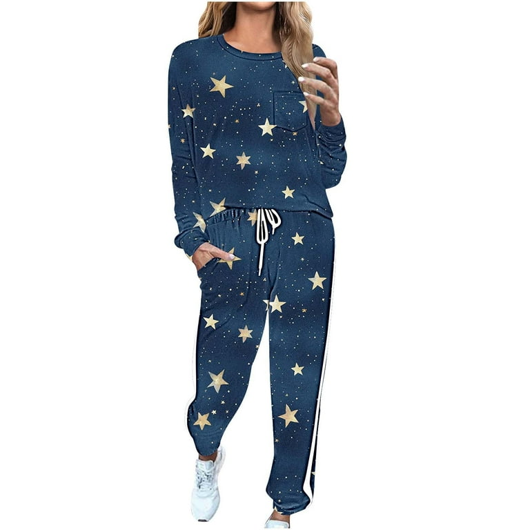 Lenpel Christmas Pajamas Set for Women Long Sleeve Crew Neck