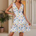 thumbnail image 4 of WTOBBY Women's Casual Summer Dress V-Neck Sleeveless Floral Print Pleated Hem Dress with Elastic Waist for Daily Comfort and All-Day Wear,Dark BlueXL, 4 of 5