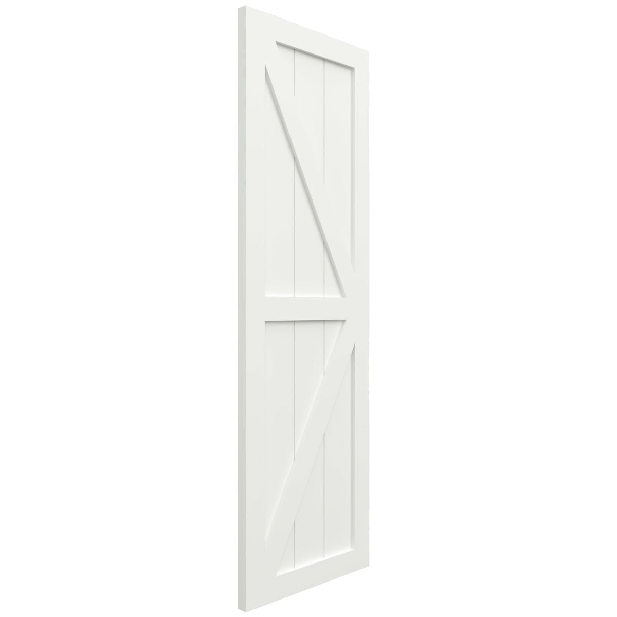 Ekena Millwork 15"W x 77"H True Fit PVC Two Equal Panel Farmhouse Fixed Mount Shutters w/ Z-Bar, Unfinished (Per Pair - Hardware Not Included)