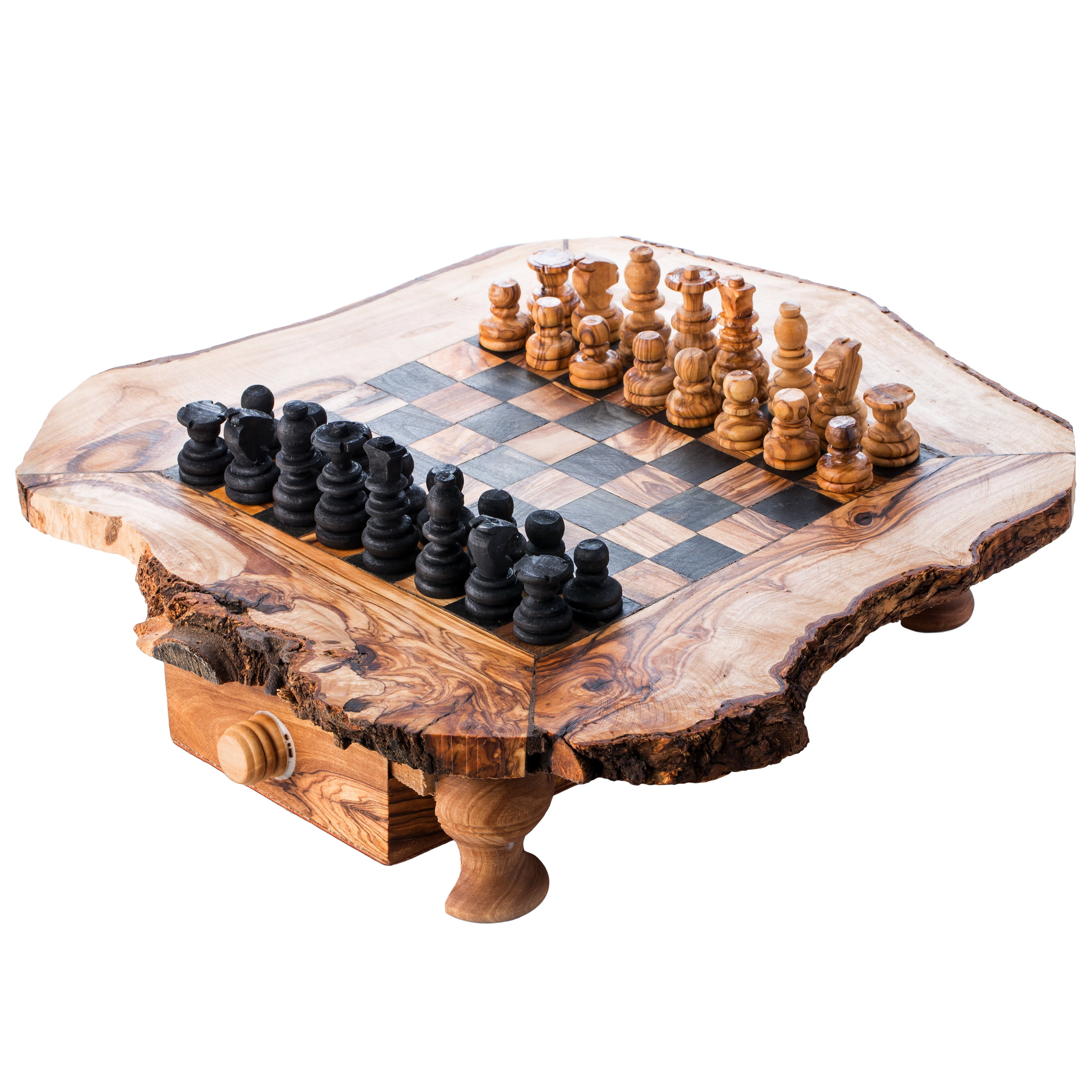 Olive Wood Rustic Chess Board Set with Resin Finish - Qartaj