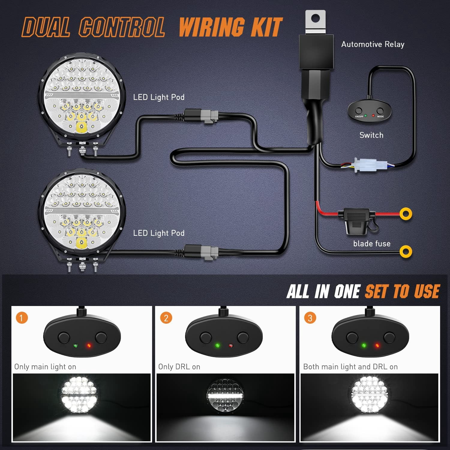 Nilight 9 Inch Round Offroad LED Driving Lights with DRL 2PCS 140W 15560LM IP68 Spot Flood Combo Work Light with 12AWG DT Connector Wiring Harness Kit for 4x4 Jeep Truck ATV UTV SUV, 5 Year Warranty