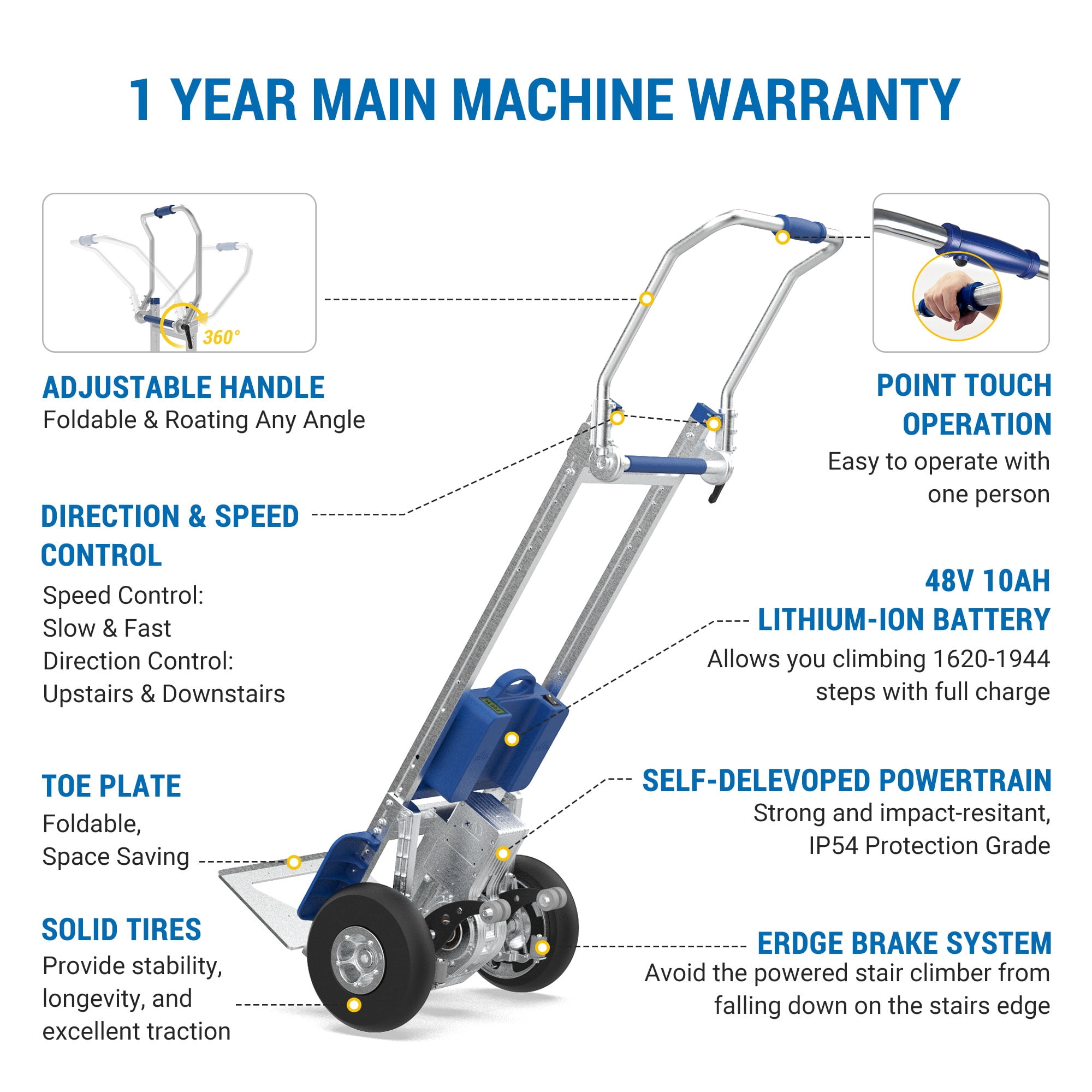 Electric Stair Climbing Dolly Hand Truck with Brake,Powered Stair Climbing Hand Trucks Dolly Cart for Moving,463lbs Capacity Heavy Duty Stair Climber(XSTO ZW7210GC)