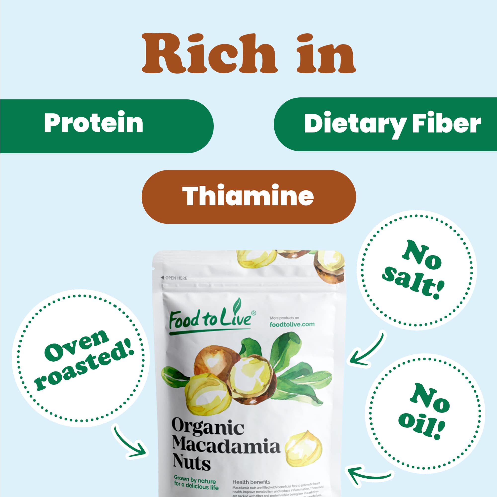 Organic Dry Roasted Whole Macadamia Nuts, 1 Pound – Unsalted, Delicious and Nutritious Snack Made from Premium Non-GMO Nuts, Perfect for Keto and Paleo Diet. Rich Butter Flavor. Kosher, Vegan.