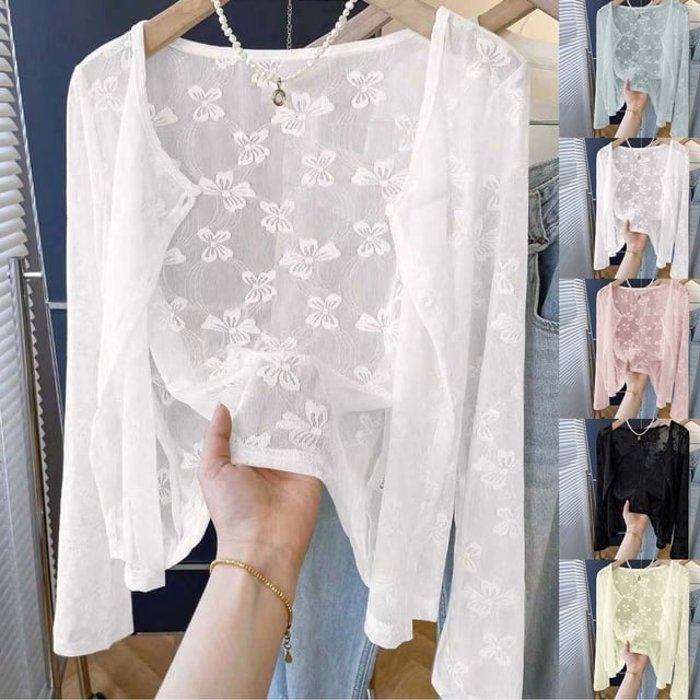 Neewe Women's Dressy Casual Lace Blouse Long Sleeve Button Up Shirts Tops Spring Fall Fashion Clothes