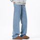 thumbnail image 5 of Puntoco Pantalones vaqueros gruesos de felpa para hombre con cordón elástico, holgados, de gran tamaño, con pierna recta, pantalones largos para hombre, 5 of 6