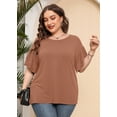 thumbnail image 3 of SHOWMALL Women Plus Shirts Blouse Ruffle Short Sleeve Light coffee 4X Tunic Shirt Summer Tops Loose Fitting Clothing, 3 of 10