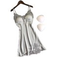 thumbnail image 1 of VISgogo, vestido de dormir de satén de seda para mujer, minifalda de encaje con micropicardías Sexy para mujer VISgogo moda, 1 of 2