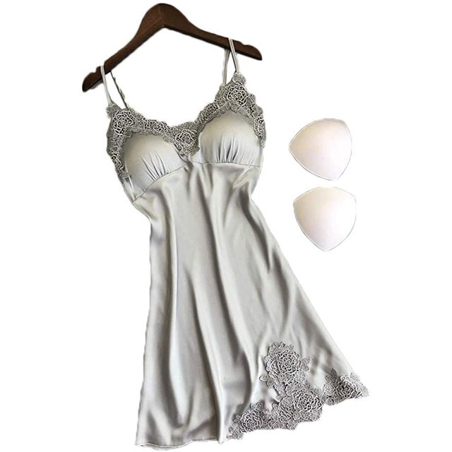 VISgogo, vestido de dormir de satén de seda para mujer, minifalda de encaje con micropicardías Sexy para mujer VISgogo moda