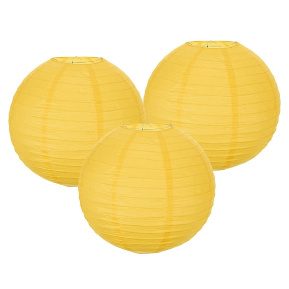 3Pcs 12 Inch Yellow Paper Lanterns Decorative Round Hanging Ball Lantern