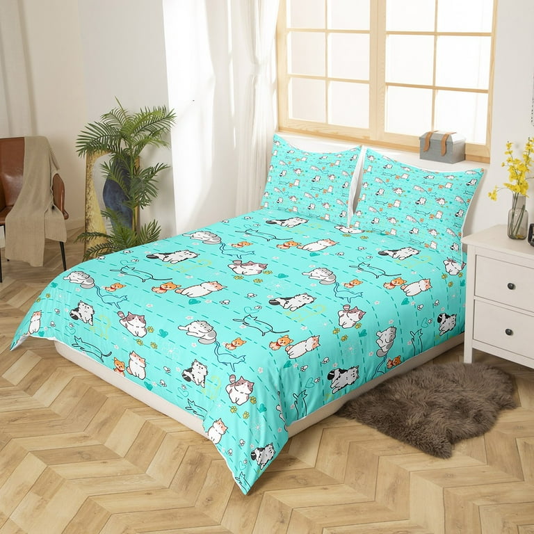 Stay positive with Cute Cartoon Cat Bedding Set - cat sheets queen –  Meowgicians™