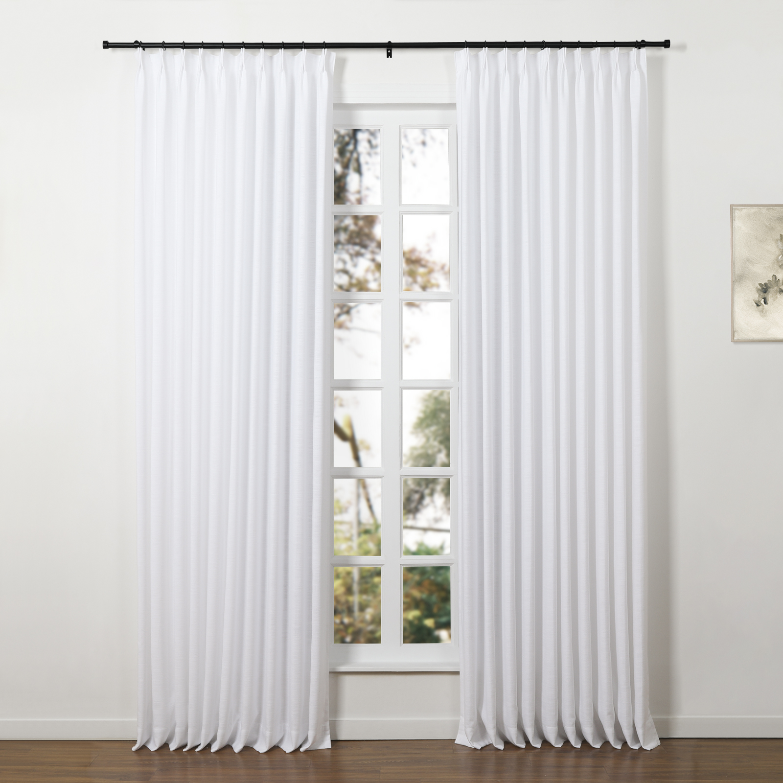 TWOPAGE Jaylon Adjustable Black Curtain Rod for 28-76 Windows, Heavy-duty carbon steel curtain rod with curtain rings