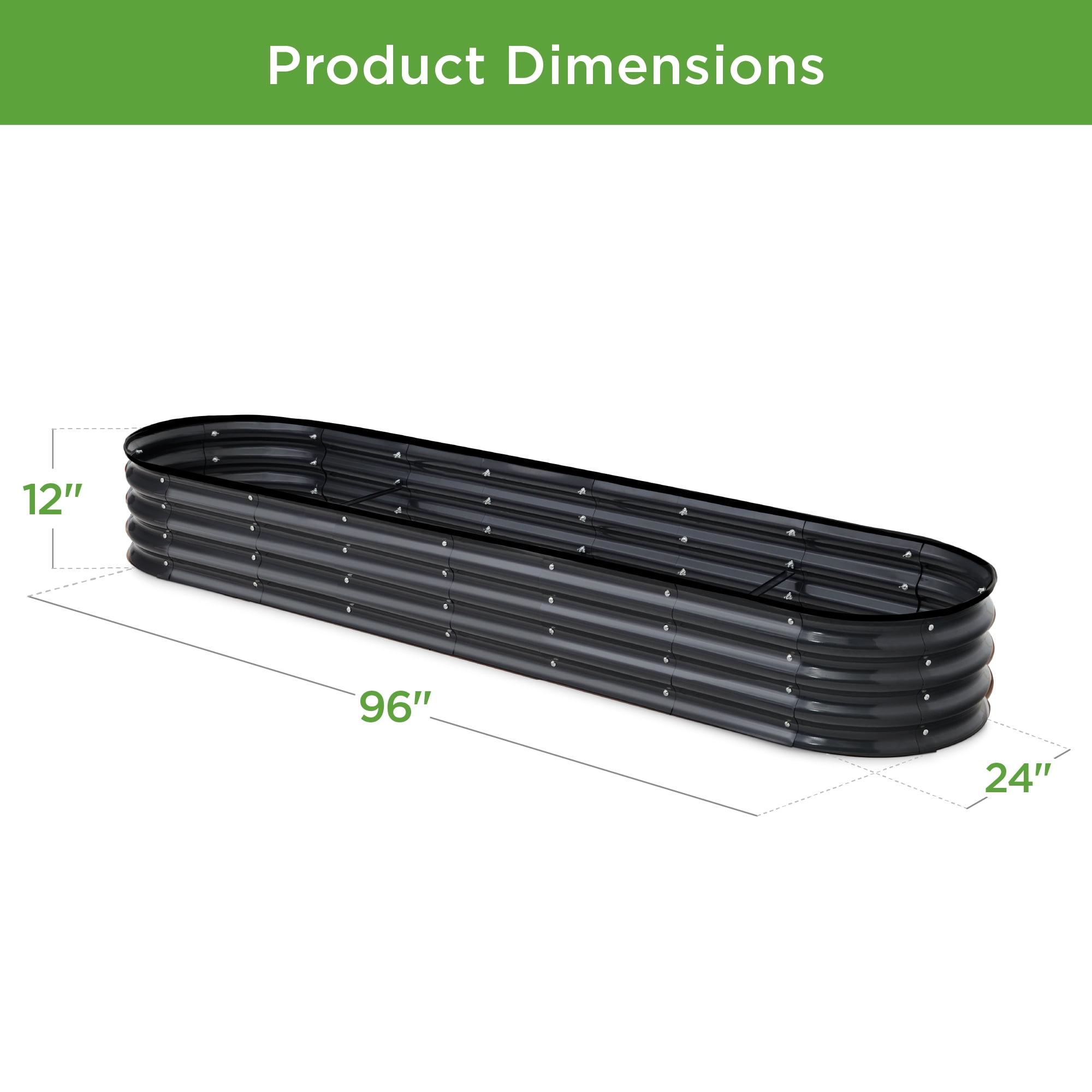 Best Choice Products 8x2x1ft Outdoor Metal Raised Oval Garden Bed, Planter Box for Vegetables, Flowers - Charcoal