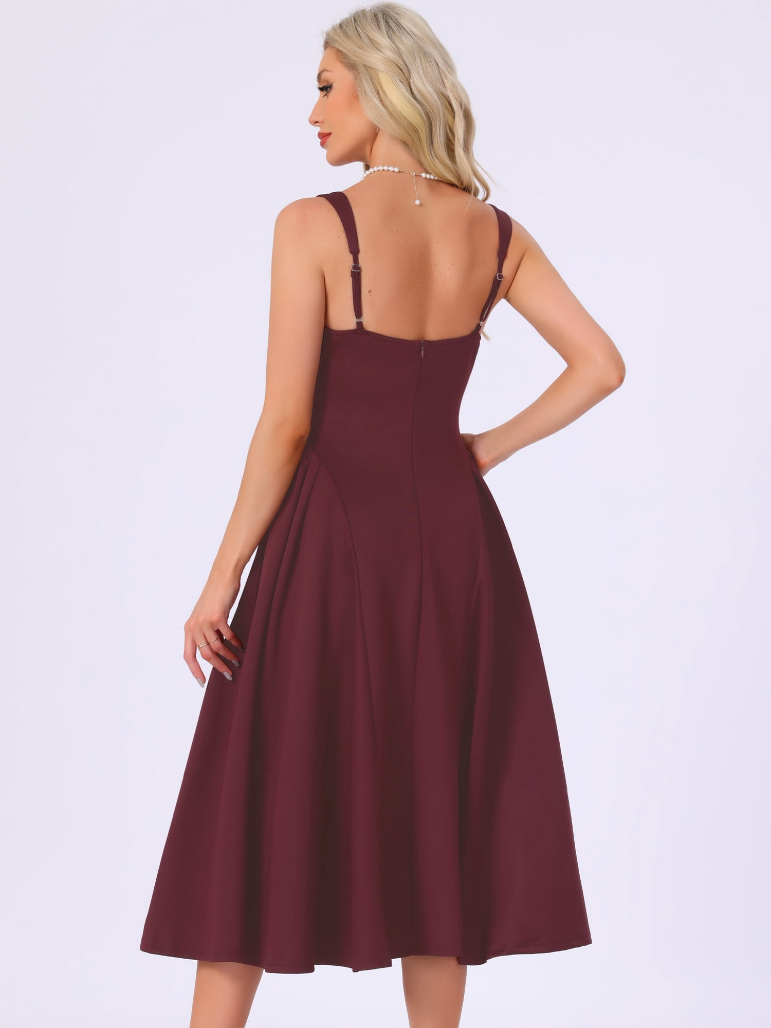 DARING DIVA Women's Sleeveless Square Neck A Line Cocktail Party Dress S Wine Red
