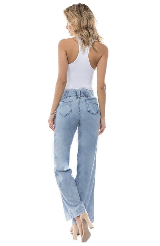 Women's Juniors Bootleg Elastic Waist Lose Fit Premium Bootcut Jeans