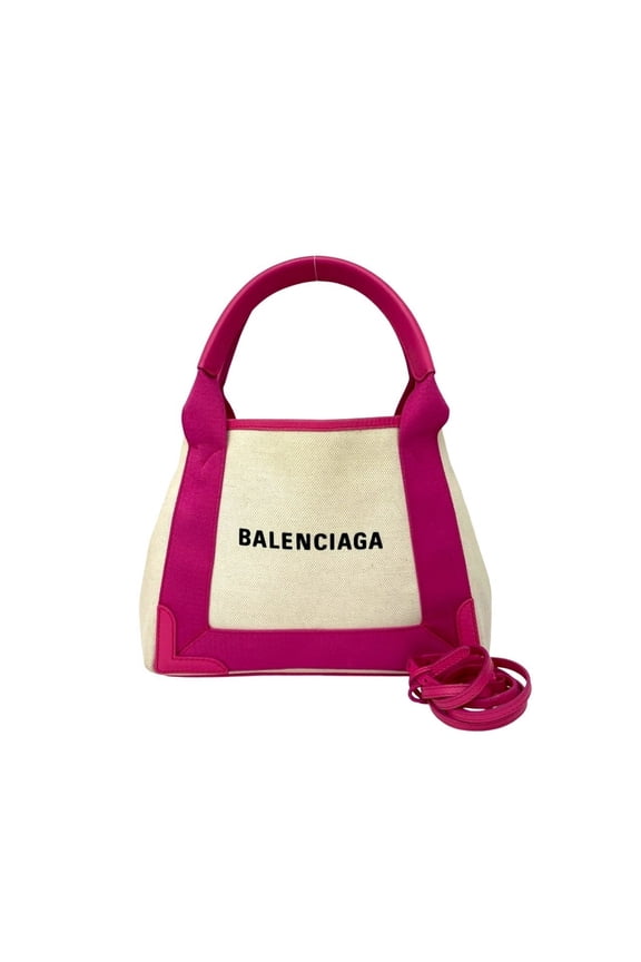 Pre-Owned BALENCIAGA Navy Cabas Canvas and Leather 2-Way Handbag/Shoulder Bag,... (Good)