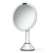 simplehuman 8 Round Sensor Makeup Mirror with Touch-Control Dual Light Settings, 5x Magnification, Rechargeable and Cordless, White Stainless Steel