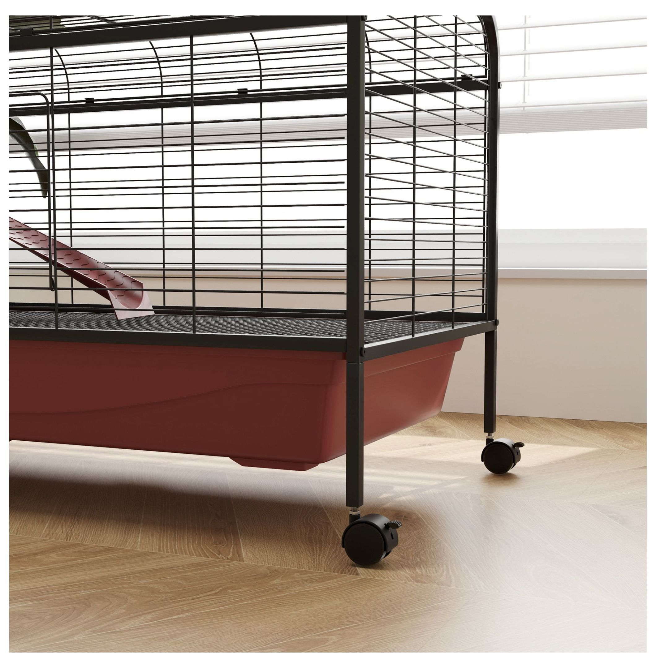 "L Small Animal Cage, Pet Play House for Rabbit Hutch with Feeder, Rolling Wheels, Platform, Ramp