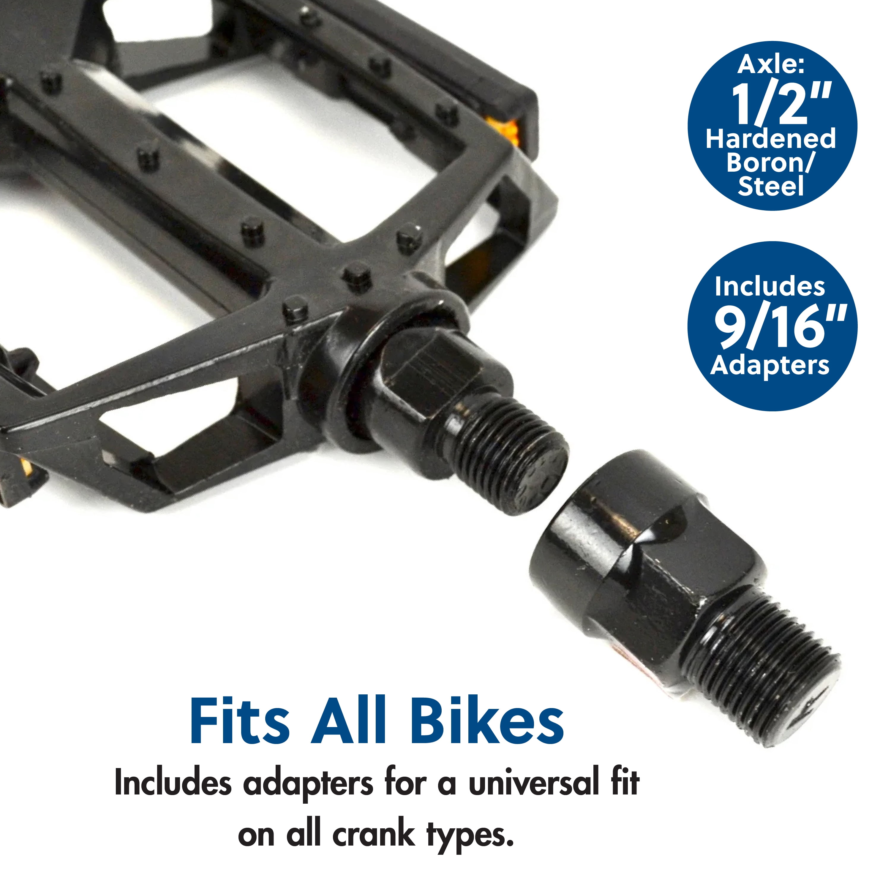 Concord Alloy Grip Bike Pedals, Black, 1/2 in Axle with 9/16 in Adapters, Universal Fit