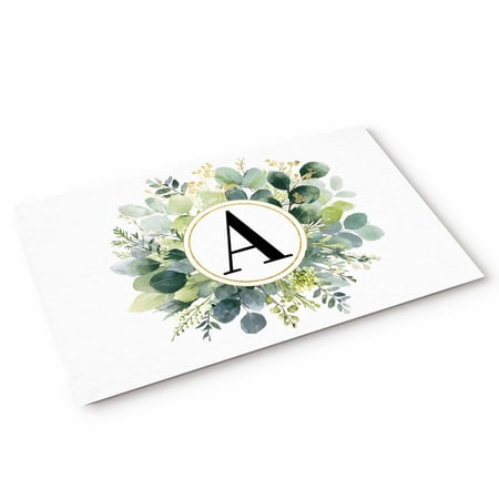 Doormat Letter A Doormats Entrance Door Rug Alphabet Green Eucalyptus Leaves Floor Mat Welcome Front Door Mat for Indoor Outdoor Kitchen Home Decor 18x30 Inch