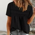 thumbnail image 6 of Uaswgudfs Womens Oversizes Summer Tops Crewneck Short Sleeve Shirts Casual Chiffon Blouses Flowy Lace Hem Trendy 2025, 6 of 9