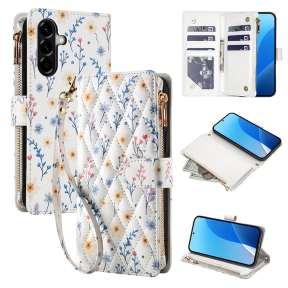 Tianyeda for Samsung Galaxy A57 Case Wallet Card Holder Zipper Leather Flip Cover Crossbody Wrist Strap with Stand A2