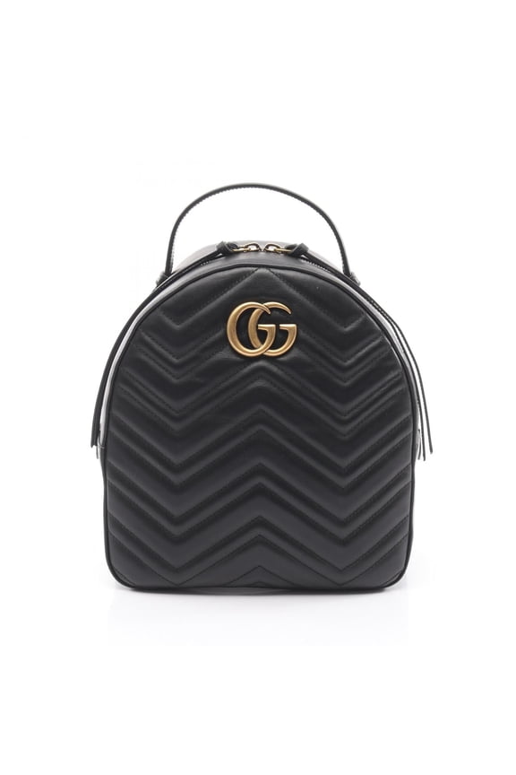 Pre-Owned Gucci GG Marmont Backpack, Leather, Women's, Black, 476671 (Good)