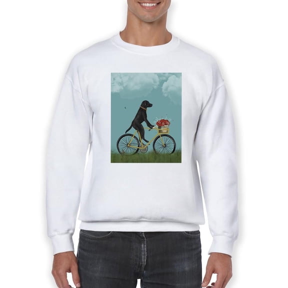 Black Labrador On A Bicycle Sweatshirt Men -Fab Funky Designs, Male 4X-Large
