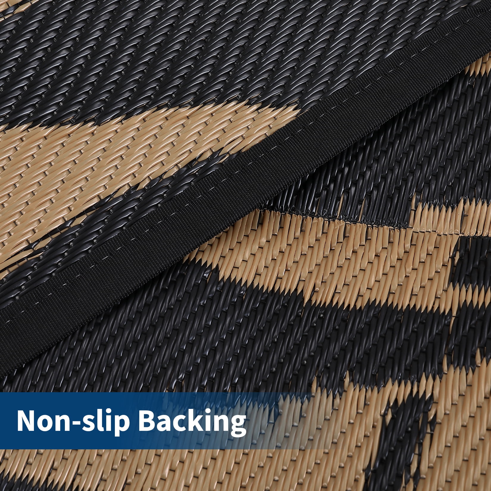 Outdoor Waterproof Reversible Rug – Modern Black Brown Plastic Patio Carpet, UV Resistant, Easy Clean, Non-Slip, Portable – For Garden, Backyard, Deck, Camping – 8x10ft