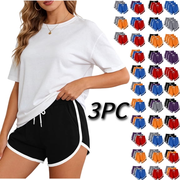 PFRNLF 3 Pack Shorts for Women,Summer Soft Drawstring Comfort Workout Shorts with Pockets