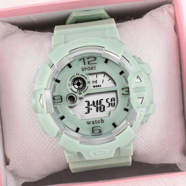 Kids Electronic Watches Waterproof Round Dial Pu Strap Sport Digital WatchMatcha Green