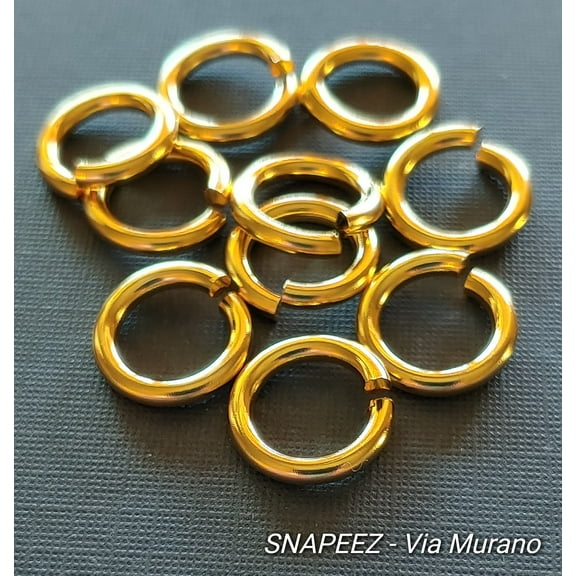 Snapeez II ULTRAPLATE 24 kt. Pure Gold Plate Ring Hard Open Jump Ring 10mm Heavy Gauge (Pk 10) Jump Rings. The Ultra Secure No Solder Jump Ring. Made in USA.
