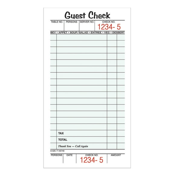 Adams® Guest Check Pads, Single Part, White, 3-2/5 x 6-1/4, 50 Sheets per pad, 10 Pads per pack
